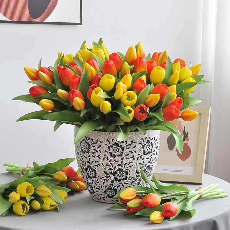 花束 郁金香 造花 インテリア 飾り 白 緑 オレンジ ピンク 紫 赤 黄色 撮影用小物 贈り物(x2)