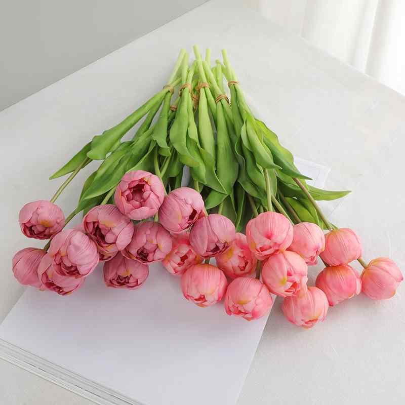 花束 郁金香 リアルタッチ 3本 重瓣 インテリア 雑貨 撮影小物 赤 オレンジ 白緑 黄色 紫色 ピンク 飾り