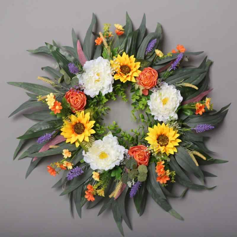 花輪 ドア掛け 芍薬 バラ ヒマワリ デージー フラワー 壁掛け インテリア 写真撮影