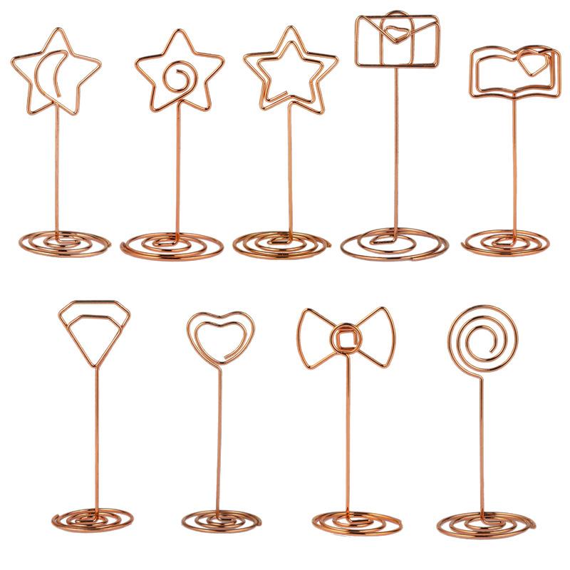 名刺ホルダー レディース メンズ 卓上 名刺スタンド メモクリップ ハート 星形 金属製 ゴールド ローズゴールド シルバー(x5)