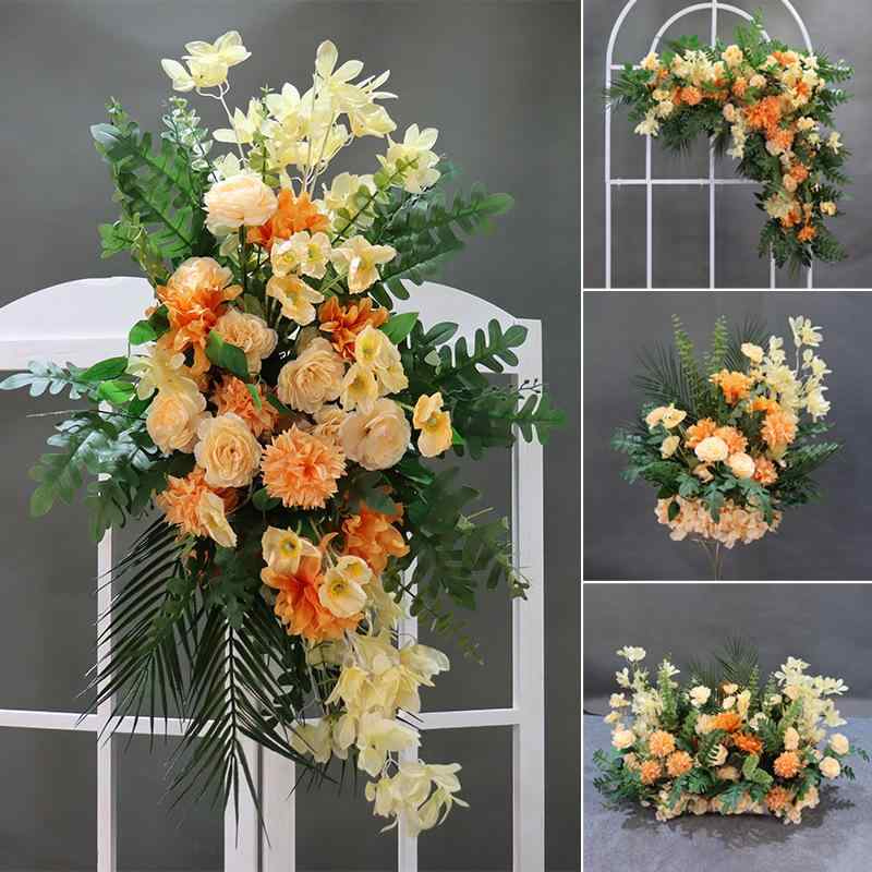 造花 森系 結婚式場 装飾 花材 橘色 クリスタルボール 菊花 パーツ アレンジ キット(x2)