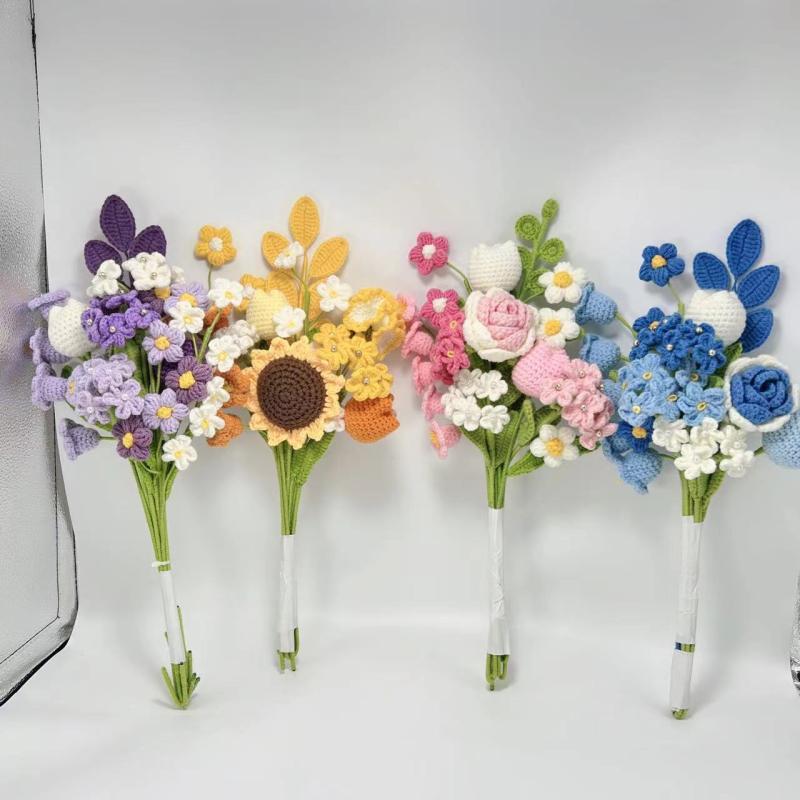 花束 レディース 向日葵 スズラン 鈴蘭 チューリップ 毛糸 編みぐるみ インテリア アレンジ 撮影道具 ピンク系 イエロー系 パープル系 ブルー系