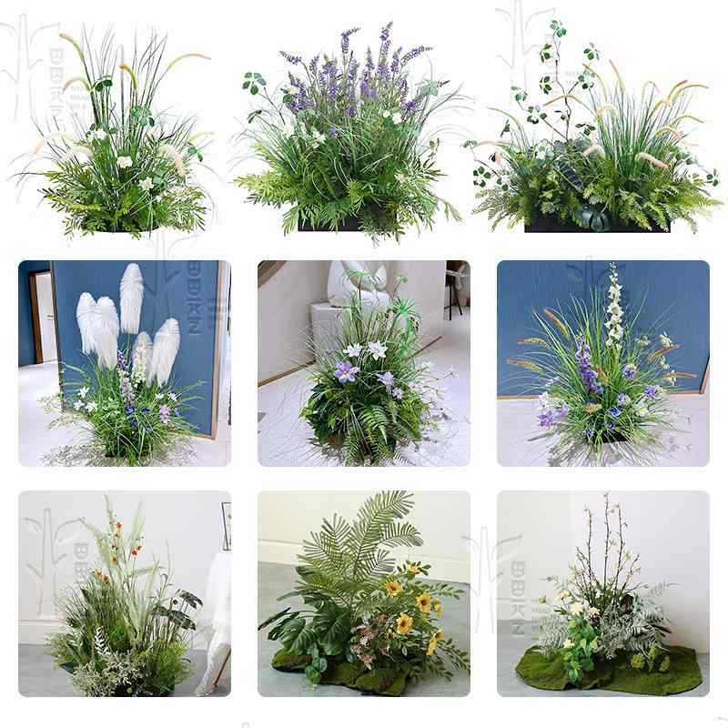 造花 混合式 インテリア 室内装飾 3Dプリント 結婚式 ウェディング ブーケ モネガーデン風 白緑系 芦苇 スキ 鈴蘭 水竹草 高さ110cm