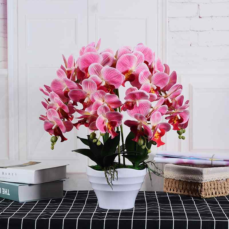 胡蝶蘭 鉢植え フェイクフラワー セット 造花 大輪 インテリア 飾り付け アレンジメント 浅黄心白 浅紫紋 深紫紋 斑点ブルー シャンパンカラー 紫斑色 紫紅色 紫心白 桃ピンク(x2)