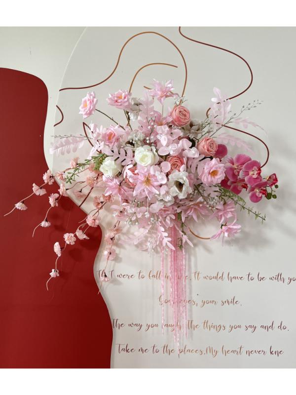 造花 結婚式 ピンク系 地排花 ホテル ウェディング 宴会 シミュレーション フラワー 完成品 デコレーション 花列 舞台装飾 ロードアレンジメント フラワーボール