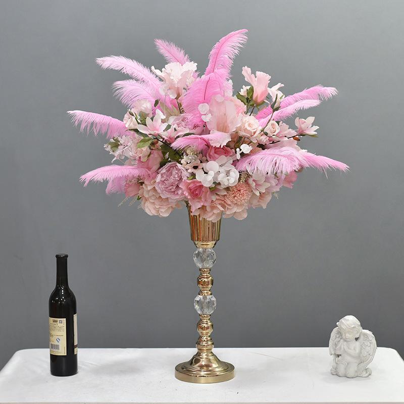 造花 フェイクフラワー ウェディング テーブル装飾 羽根 デコレーション 電気メッキ加工 オブジェ 花器 白 シャンパンピンク ブルー パープル オレンジ レッド