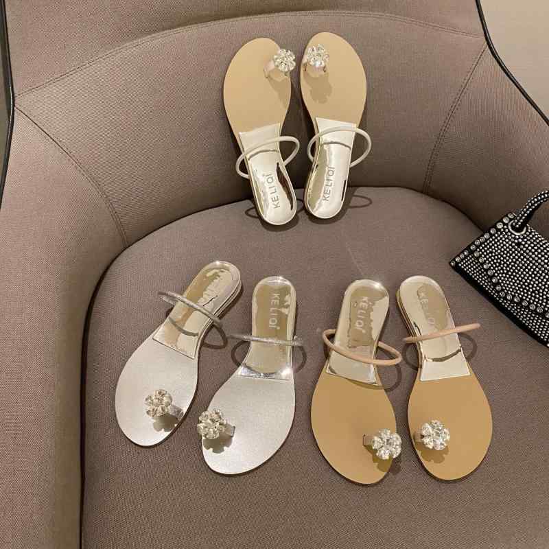 サンダル レディース 水钻 トングサンダル フラット インヒール 厚底 ビーチサンダル かわいい 韓国 ホ..