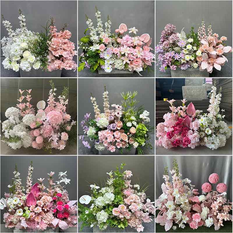 造花 ピンク系フラワーアレンジメント 結婚式装飾 披露宴 会場装飾 ショーウィンドウ装飾