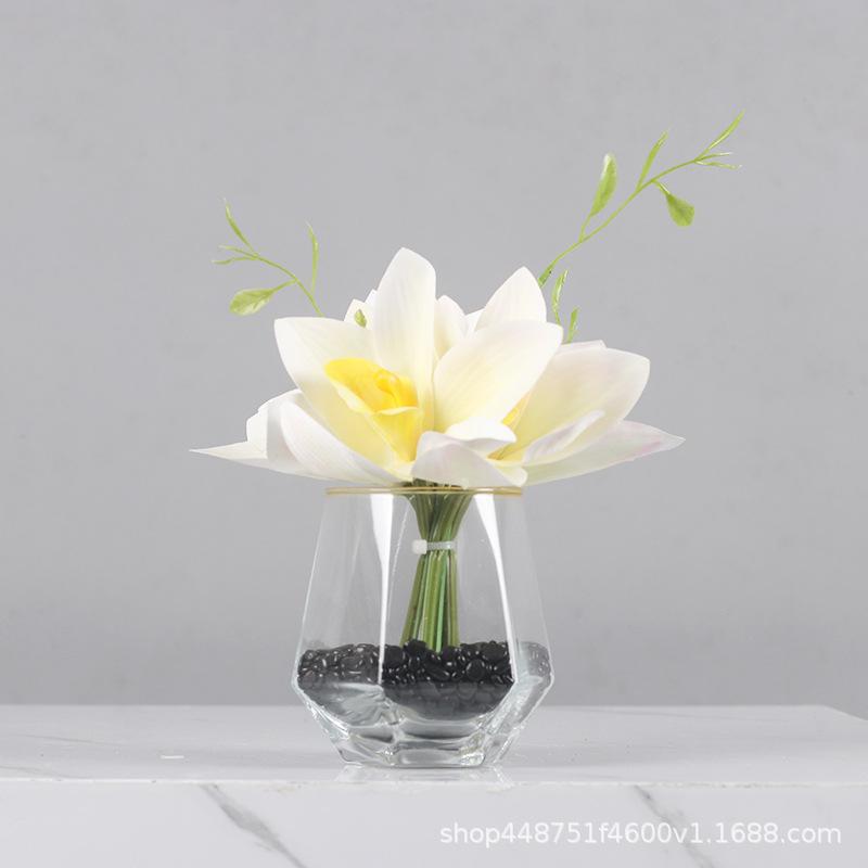 花瓶 インテリア 蘭 蝶蘭 テーブル花 卓上 ガラス花器 フェイクフラワー アレンジメント ディスプレイ 美術品 飾り物(x2)