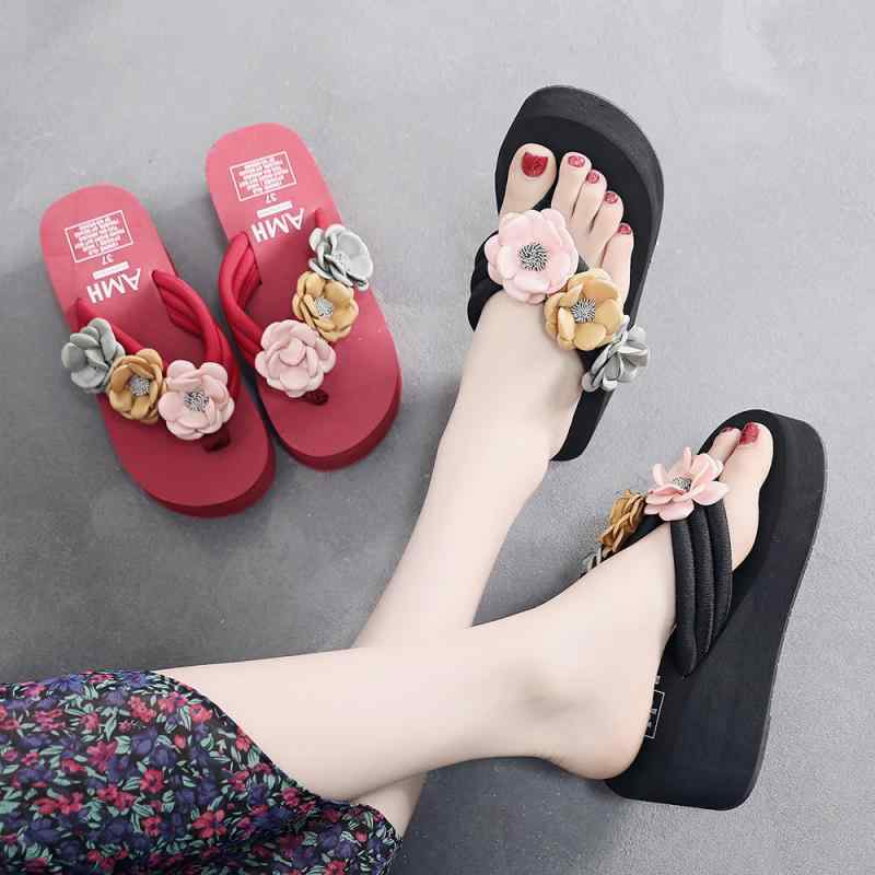 ビーチサンダル レディース 花柄 厚底 EVA ビーチ サンダル 6cmヒール slip-resistant 軽量 疲れにくい..