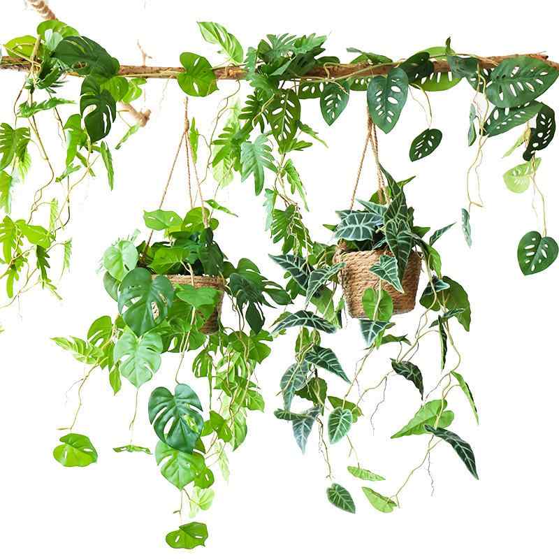造花 観葉植物 フェイクグリーン 人工 蔦 ツタ 壁掛け モンステラ 春雨 海棠 ドット柄 吊り下げ 吊りか..