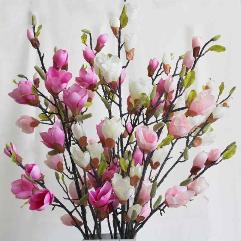 造花 マグノリア Magnolia 絹花 インテリア 雑貨 撮影小物 リビング 寝室 玄関 ディスプレイ 飾り ピンク系 ホワイト(x2)