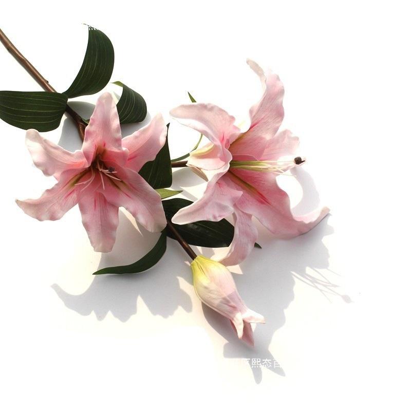 花瓶 卓上 百合 リアルタッチ PU 湿感加工 フェイクフラワー アートフラワー インテリア 飾り 白 ピンク