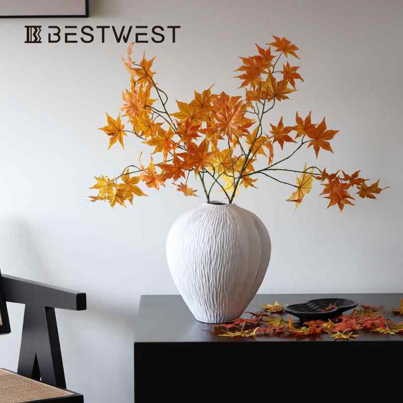 造花 インテリア カエデ 楓 フェイクフラワー 絹花 豪華感 リビング ダイニング テーブル 黄色 オレンジ