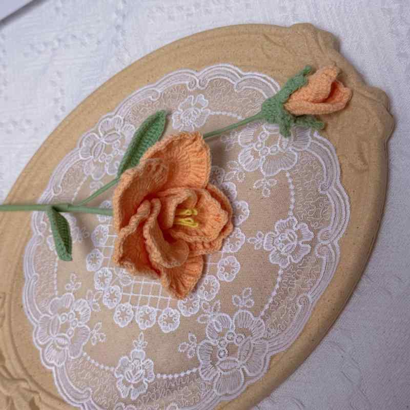 ニット 花束 完成品 编み物 毛糸 桔梗 バラ 造花 ドライフラワー インテリア 撮影小物 クリームイエロー ピンク系(x2)