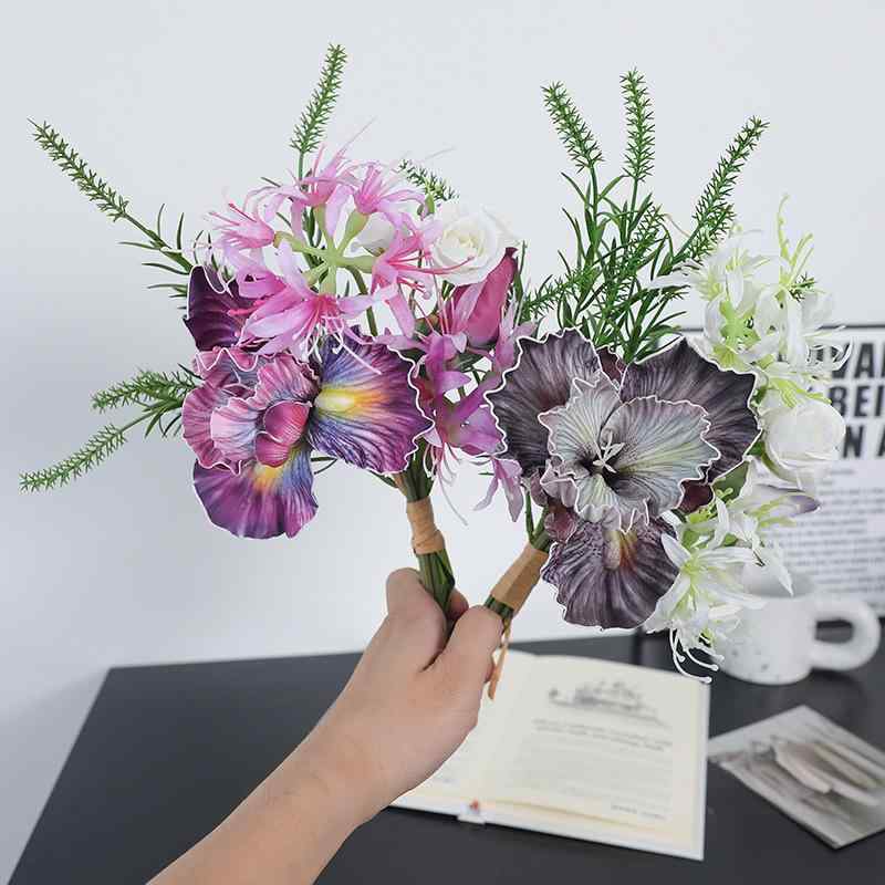 花束 インテリア 飾り 造花 豪華感 ブーケ 桔色 豆沙 ブルー ピンク系 紫赤 撮影用 婚庆(x2)