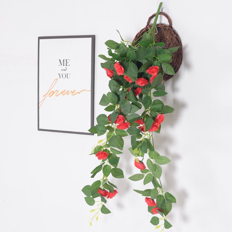 壁掛け 薔薇 造花 インテリア 吊り下げ 装飾 ローズ 蔓 フェイクグリーン 赤 白 青 シャンパン