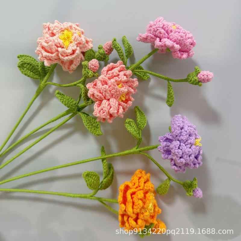 花束 芍薬 手編み ハンドメイド かぎ針編み 鉤針編み ニット 造花 インテリア ピンク系 パープル オレンジ 贈り物 ギフト