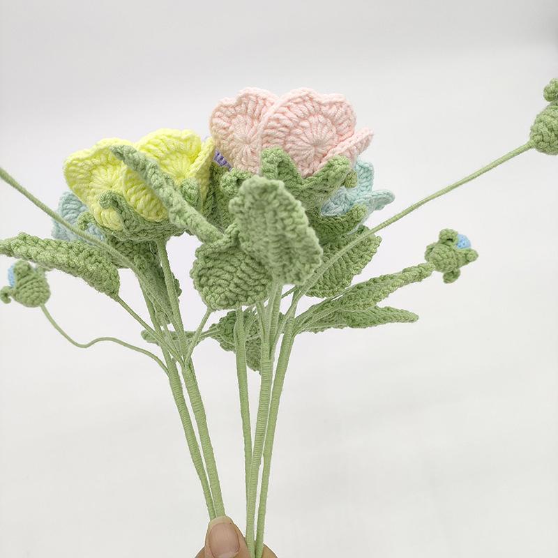 花束 毛糸 編み 薔薇 バラ 造花 インテリア ピンク イエロー ブルー グリーン パープル