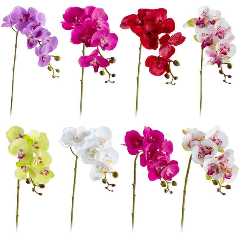 花 鉢植え 蘭 フェイク 7本立ち 白 グリーン ピンク系 紫色 レッド イエロー 卓上 部屋 飾り (x10)