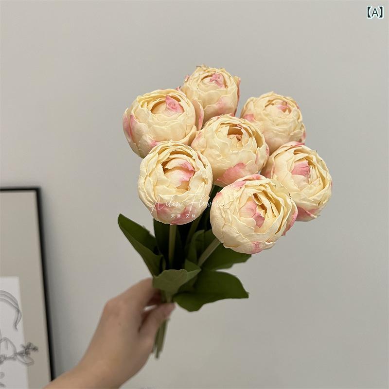 造花 アートフラワー 郁金香 チューリップ 7本ブーケ クリーム色 シャンパンピンク ピンク パープル イエロー オレンジ ブルー くすみピンク レッド 結婚式 ブライダル ウエディング パーティー 写真撮影