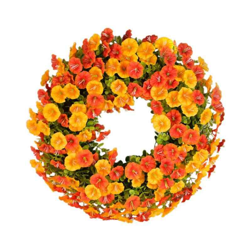 花輪 レディース ユーカリ 朝顔 ドア装飾 ホームデコレーション 撮影道具 オレンジ 黄色 紫色 紫赤 プラスチック製 春夏(x2)