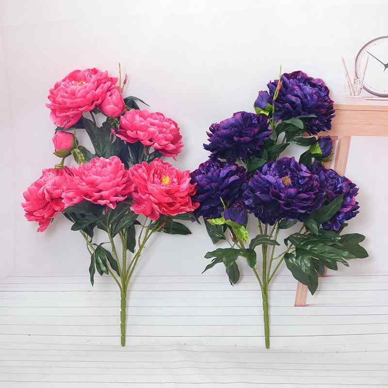 造花 中華風家具 リビングルーム用 牡丹の造花 結婚式 T台装飾 5 головки 3 бутона 牡丹 シャンパンカラー ディープパープル ライトパープル ローズレッド イエロー ピンク レッド ホワイト 高さ67cm