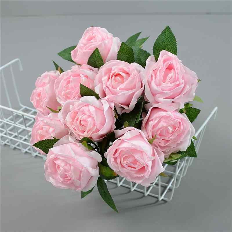 造花 10本 薔薇 バラ 花束 ブーケ 結婚式 ウェディング パーティー イベント 写真撮影 ディスプレイ インテリア 飾り 撮影道具 ミルクホワイト シャンパン ピンク系 レッド パープル