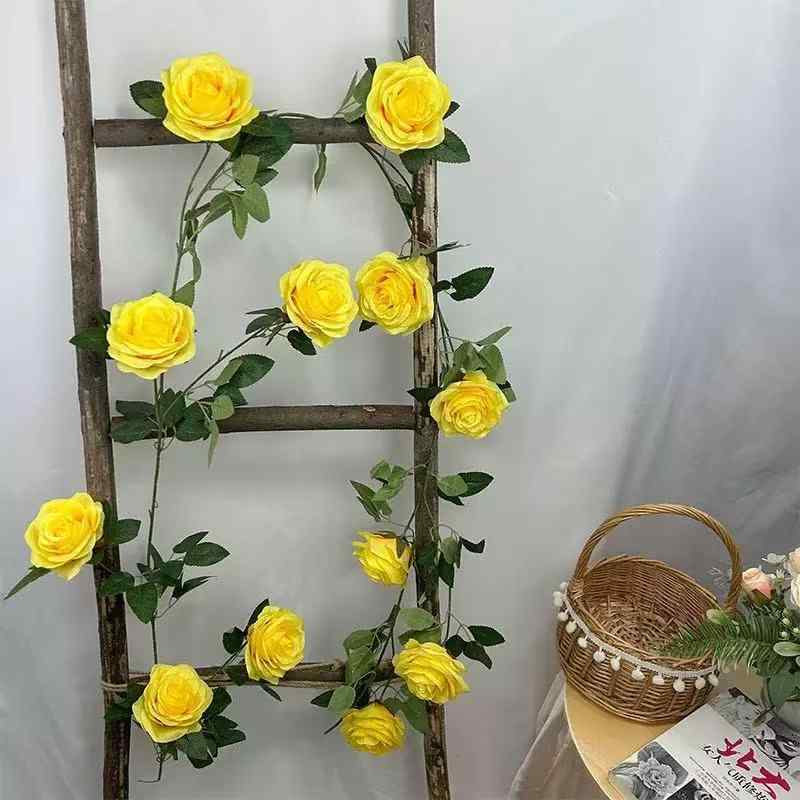 造花 黄色いバラの藤 太陽花 壁掛け 室内装飾 エアコン 配管 目隠し