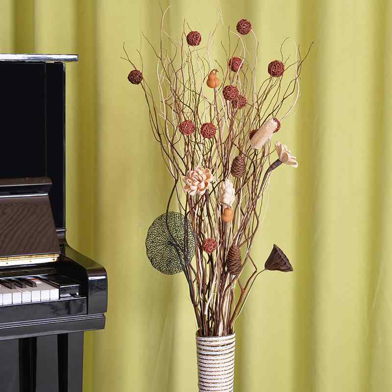 花瓶 置き物 ドライフラワー インテリア 造花 蓮の花 竜柳 セット 木工芸 室内 リビング 自然 美しい ..