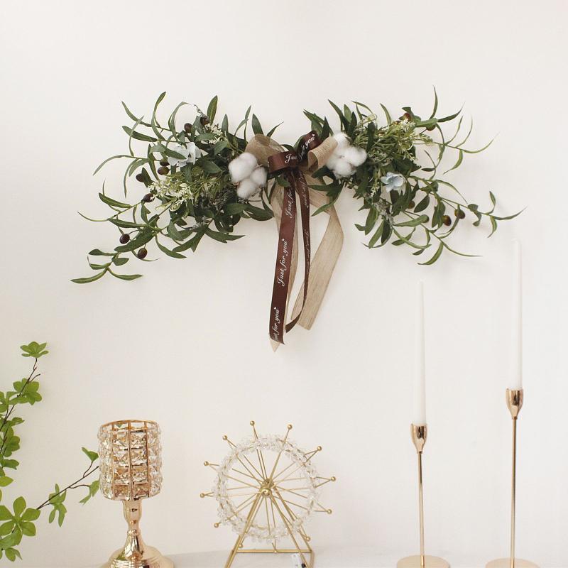 造花 オリーブ 枝葉 コットン ドア装飾 鏡 花瓶 ベッドサイド 卓上花束 誕生日(x2)