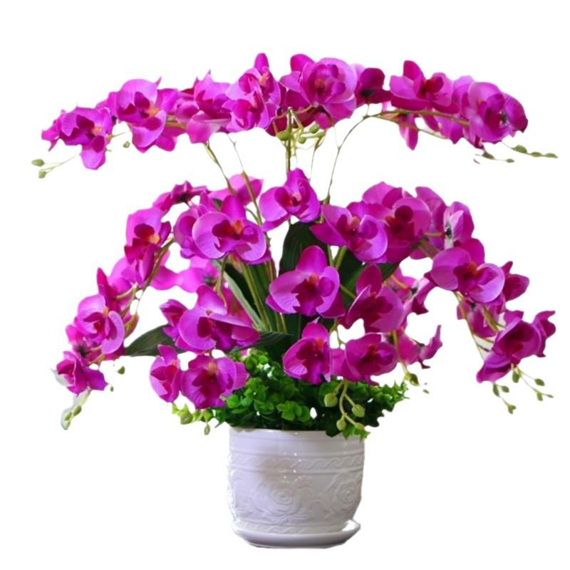 造花 蘭 フラワー 5本 発財果 2本 金葉 ブルー花瓶 紫紅色 3本 ピンク 3本 天藍色 3本 花色 3本 薄紫色 3本 14本 玫红色 14本 紫白 14本 PU 紫紅色 PU 薄紫色 卓上 飾り