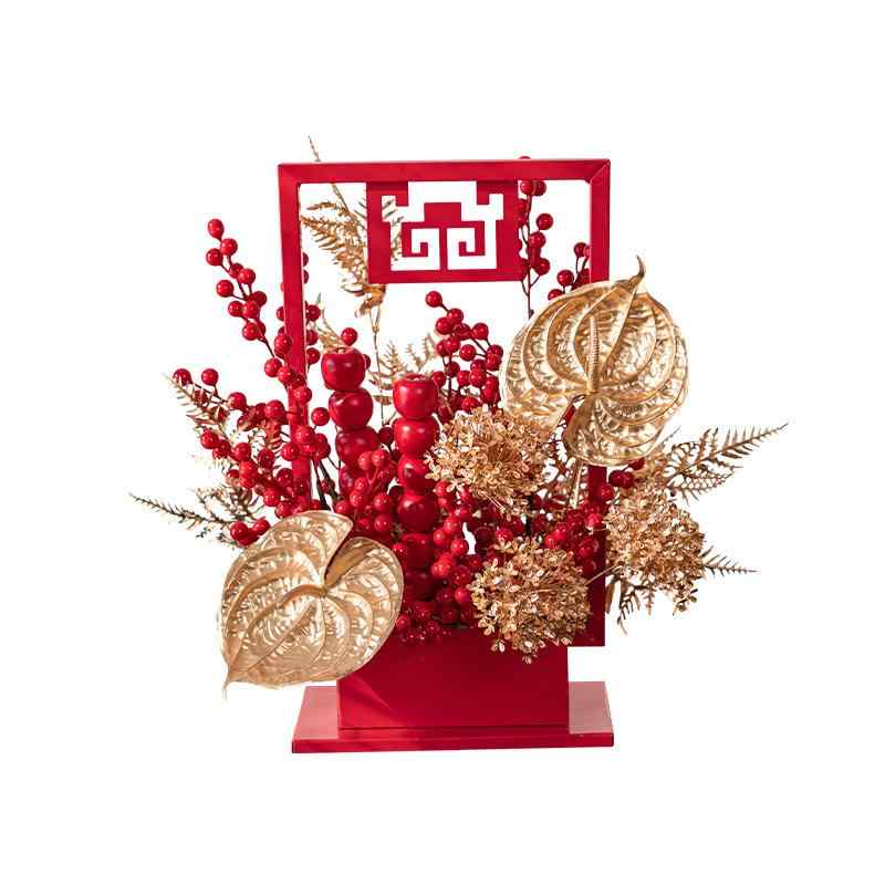 摆件 新年 発財果 绢花 フェイクフラワー アレンジメント 正月飾り インテリア 卓上