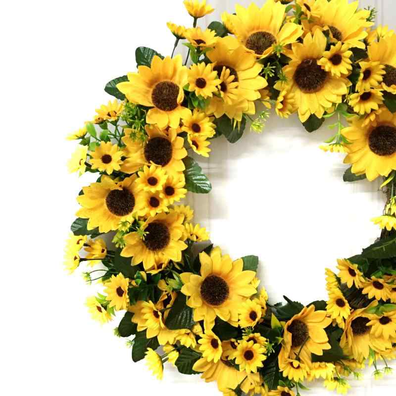 花輪 レディース 壁掛け ドアリース フラワー 造花 リース 黄色 40cm ウェディング パーティー イベント 写真撮影 ホームデコレーション