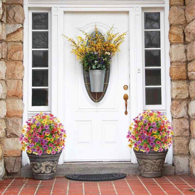 造花 庭 ガーデン ホーム デコレーション ユーカリ スミレ 庭園 春夏 フェイクグリーン 混色 紫 ローズレッド レッド イエロー ピンク ブルー ホワイト 薔薇 バラ 満天星