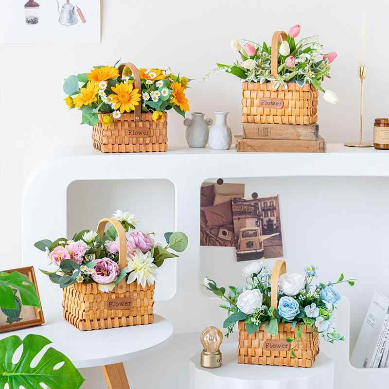 花瓶 手提げ花かご 籠 飾り 造花 ひまわり バラ リビング インテリア ギフト 結婚式 ウェディング パーティー イベント 写真撮影