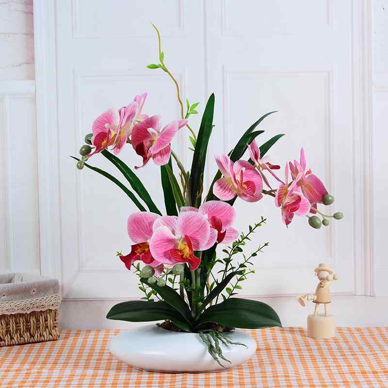 造花 鉢植え 胡蝶蘭 陶器鉢 人工観葉植物 フェイクグリーン インテリア 置物 手触り リアル 浅黄心白 シャンパンカラー 桃ピンク 紫紅色 紫斑色 紫心白 斑点ブルー