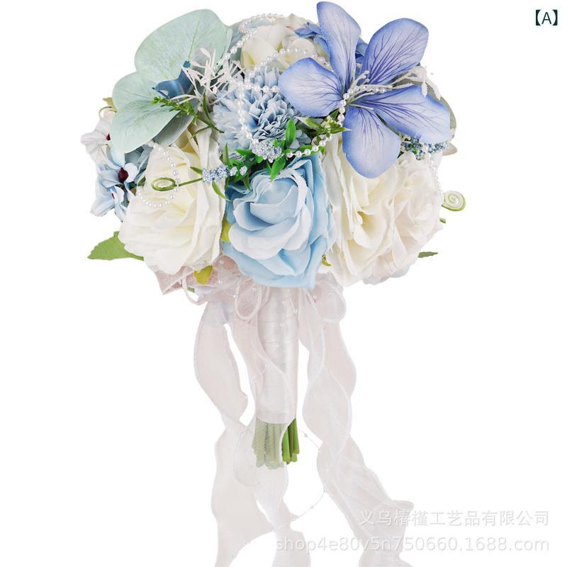 ブーケ ウェディング 水色 薔薇 結婚式 ブライダル 花束 胸花 リストブーケ 造花 フラワー 3Dプリント 撮影用(x50)