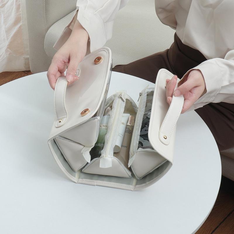 化粧ポーチ レディース 取り外し可能 多機能 洗面用品 収納バッグ シンプル 旅行用 メイクポーチ コスメポーチ 白 ホワイト ブラウン ピンク ブラック