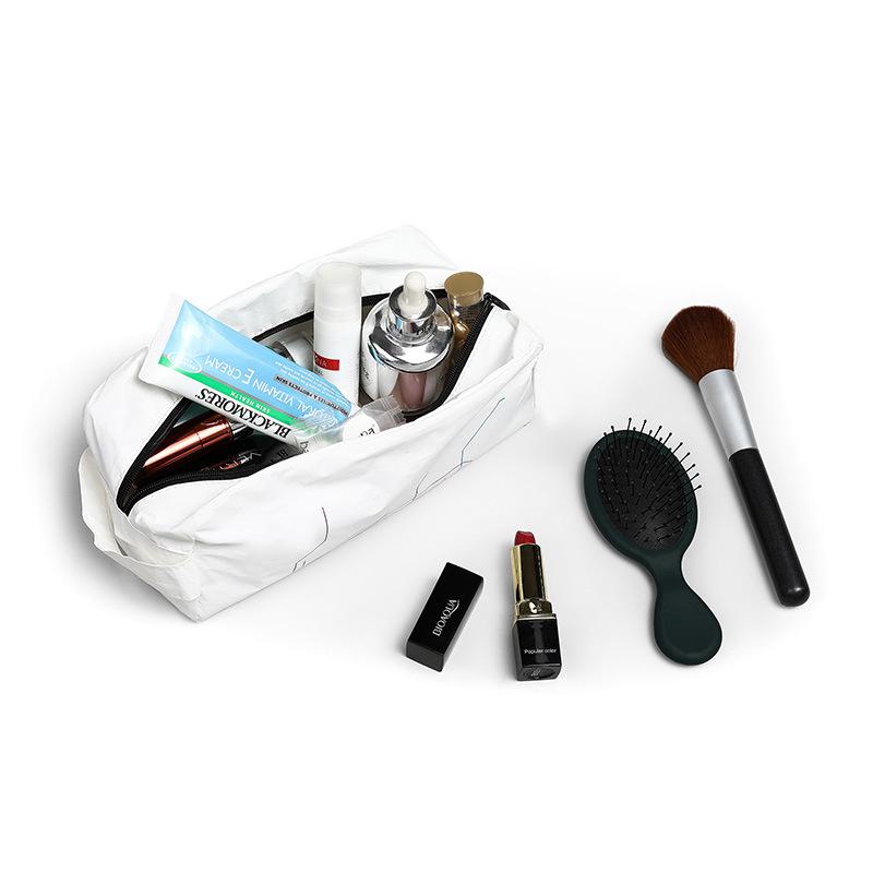 洗漱用品バッグ レディース 防水 撥水 携帯用 旅行用 化粧ポーチ 整理用 収納バッグ 鞄 カバン 幾何学模様 ホワイト ブラック 再生繊維 20L以下(x10)