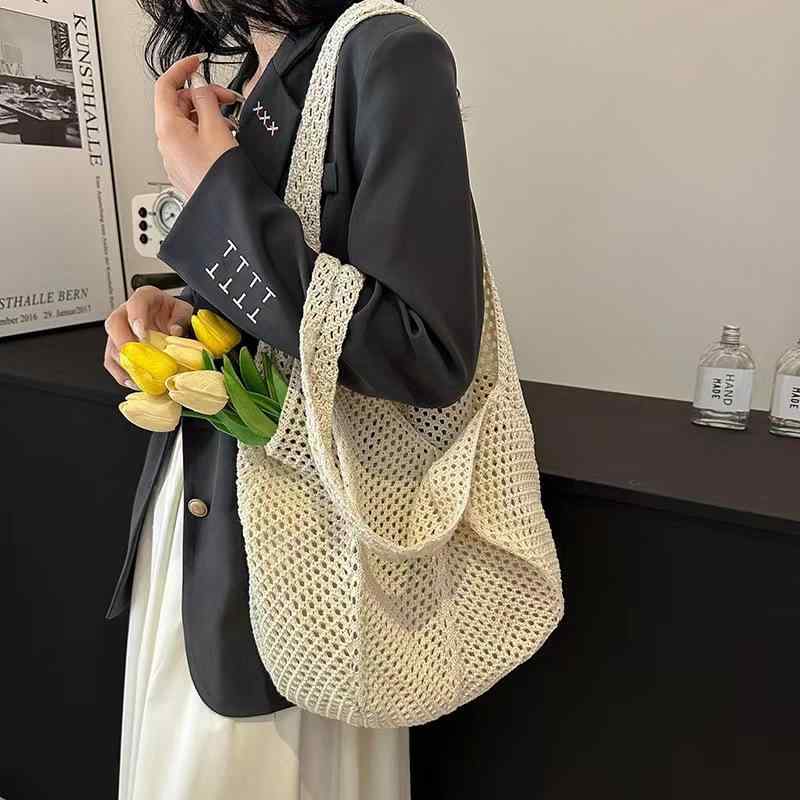 トートバッグ レディース 女性用 編み込み 手提げ 鞄 かばん カバン 草編み メッシュ 春夏 旅行 海 ビ..