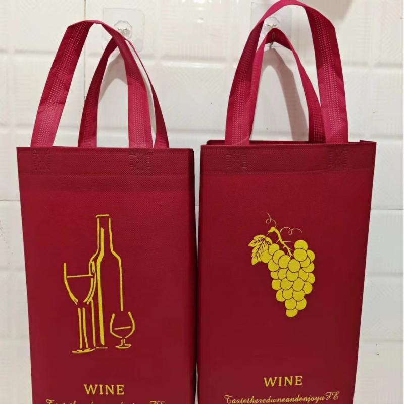 バッグ ワイン用手提げ袋 無地 不織布 1本用 2本用 赤 ワインレッド
