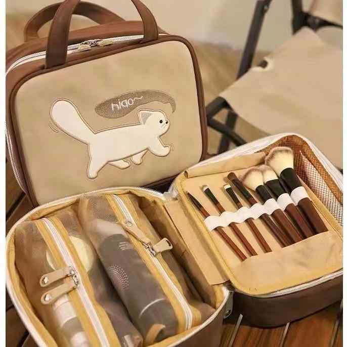 化粧ポーチ 大容量 防水 洗面用具収納バッグ 旅行 携帯用 かわいい アニマル柄 PUレザー チョコレート色 ココナッツグレー 軽量