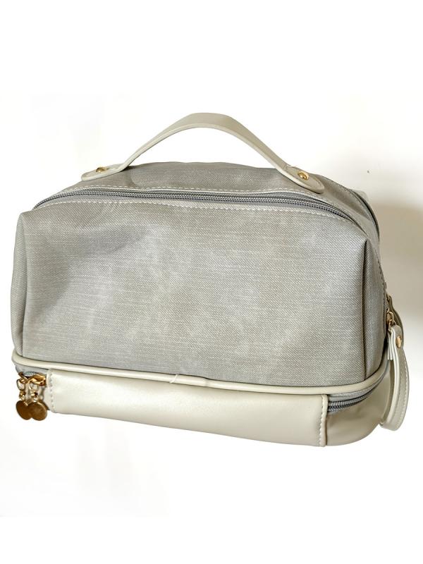 化粧ポーチ レディース 大容量 旅行 持ち運び 便利 軽量 収納 グレー ワインレッド 無地 PUレザー ポリエステル 普段使い 軽量(x2)