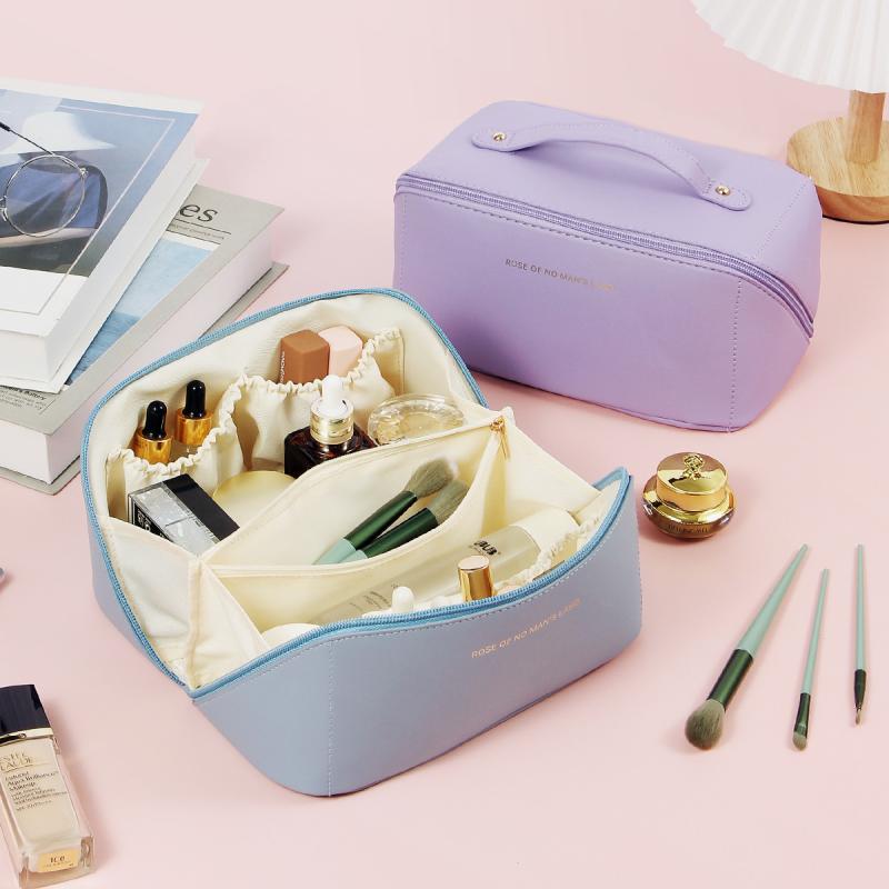 化粧ポーチ 旅行用 男女兼用 防水 PUレザー ラベンダー パープル スカイブルー 大容量 洗面用具 鞄