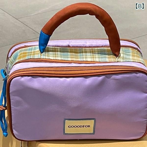 リモコンタウンエコ 楽天市場店の化粧ポーチ レディース メンズ 大容量 格子柄 旅行 洗面 化粧品 収納 鞄 防水 普段使い カジュアル グリーン イエロー パープル｜アングル3