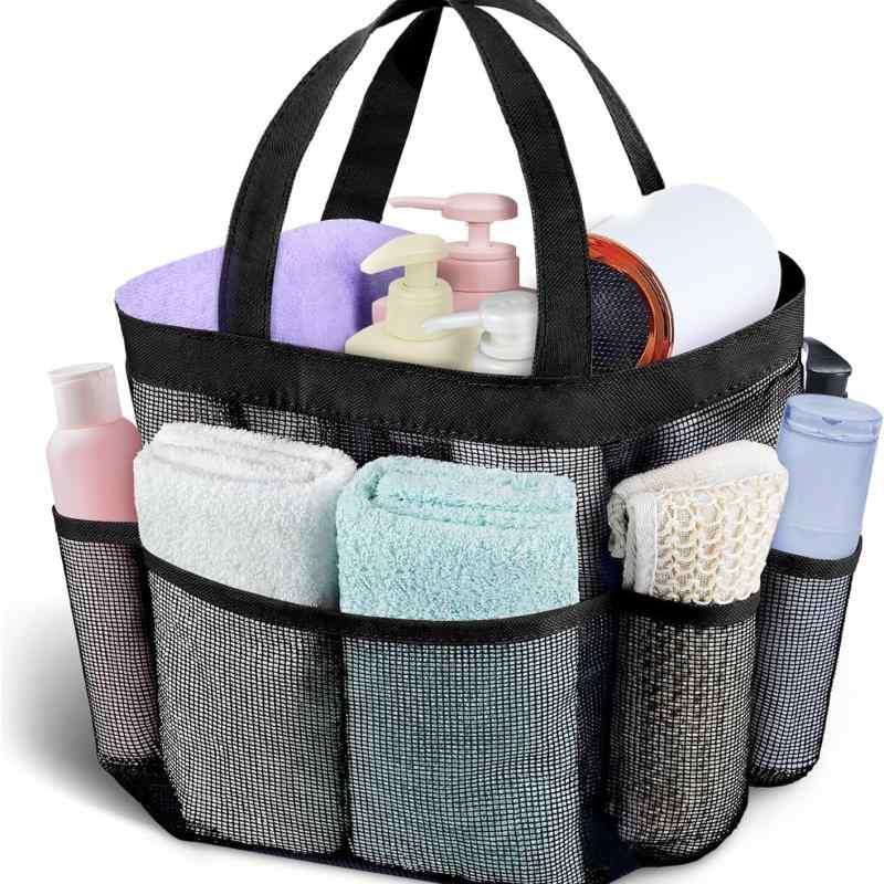 ランドリーバッグ ビーチバッグ 大容量 多機能 7ポケット 洗面用品 浴室収納 ポリエステル 黒(x2)