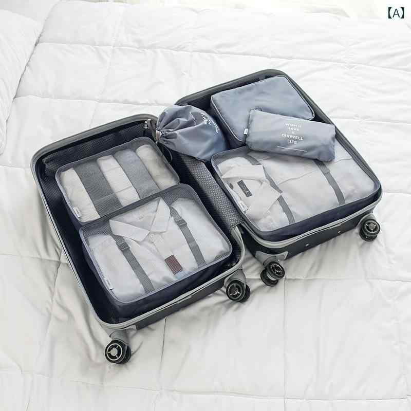 旅行用収納袋 レディース メンズ 衣類 整理 6点セット ポリエステル 防水 トラベルポーチ ラゲッジオーガナイザー(x3)