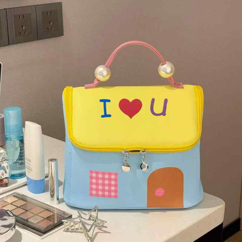 化粧ポーチ レディース 大容量 防水 洗面用品 収納バッグ 軽量 持ち運び 旅行 化粧品 バッグ 男女兼用 格子柄 プリント 切り替え オックスフォード(x2)