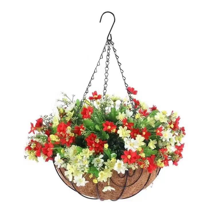 造花 春 壁掛け フラワーアレンジメント ハンギング アイアン 吊り下げ 吊りかご 蝶 ラン フラワー アートフラワー 結婚式 ウェディング 撮影(x2)